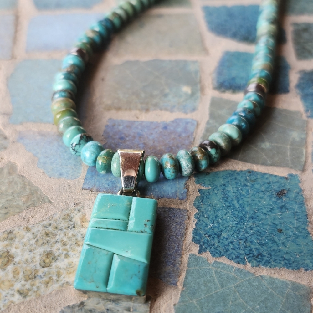 Sterling Silver Genuine Turquoise beaded Necklace
